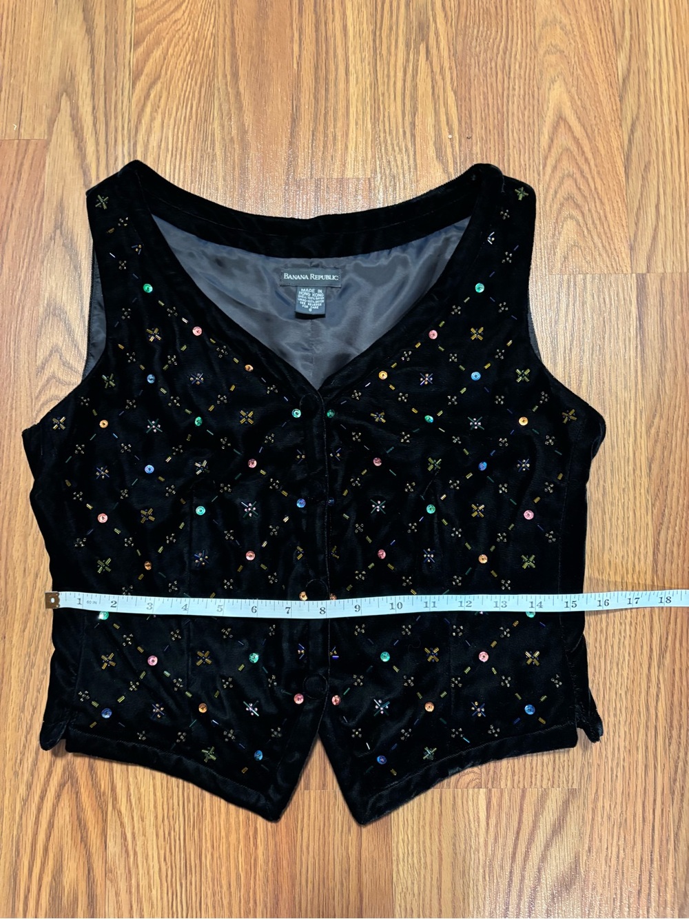 Vintage Banana Republic Black Velvet Beaded Sleeveless Vest - Picture 6 of 10